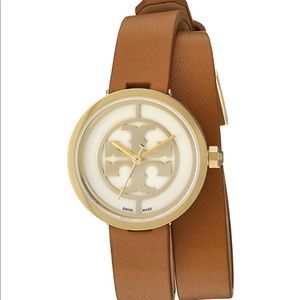 Reva' Logo Dial Double Wrap Leather Strap Watch